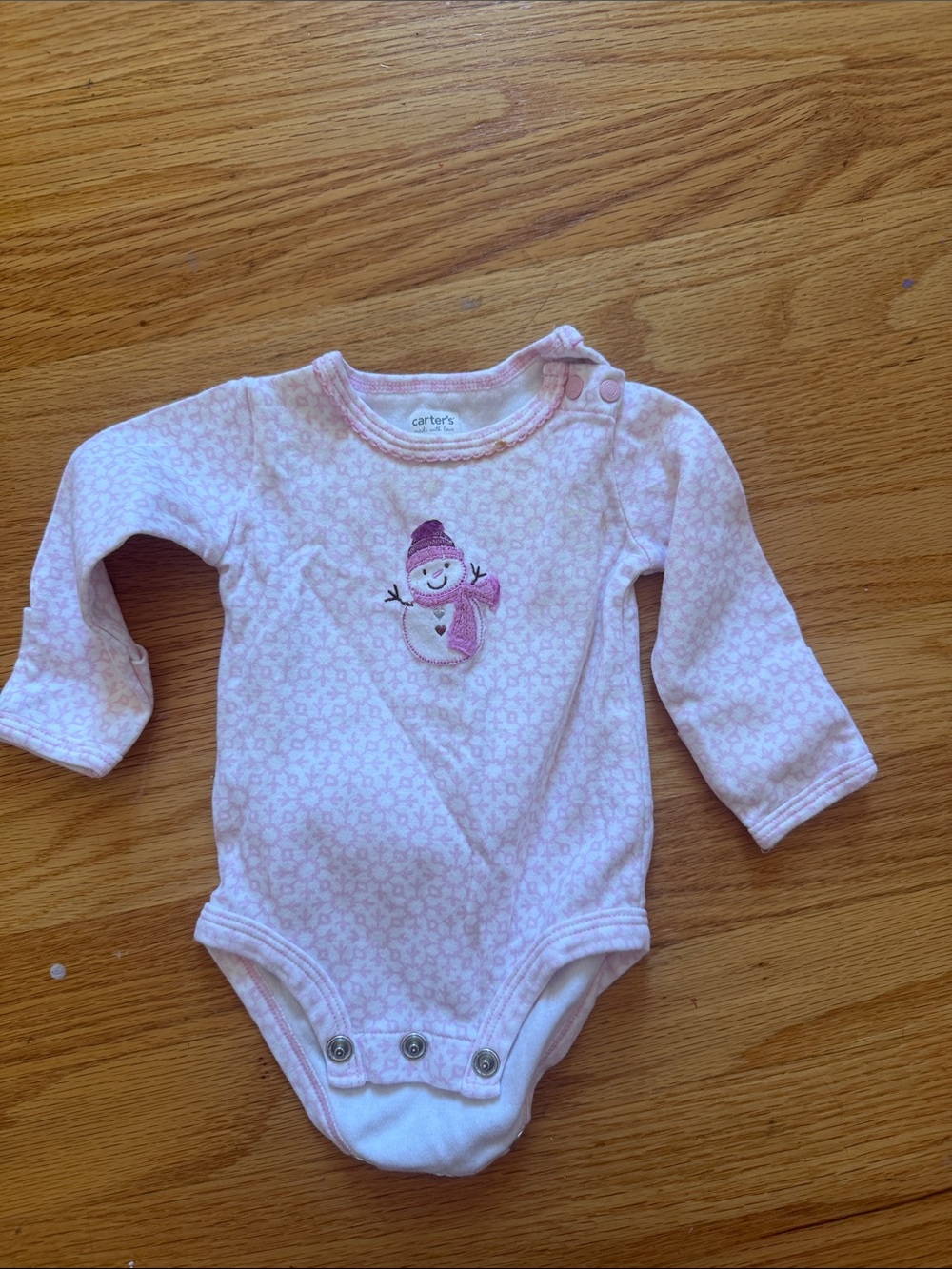 Carter's Light Pink Snowman Long-Sleeve Baby One-Piece